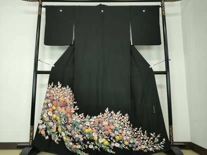 平和屋着物●中国三大刺繍 蘇州刺繍 総刺繍 黒留袖 花鳥文 正絹 逸品 DAAQ3255ps