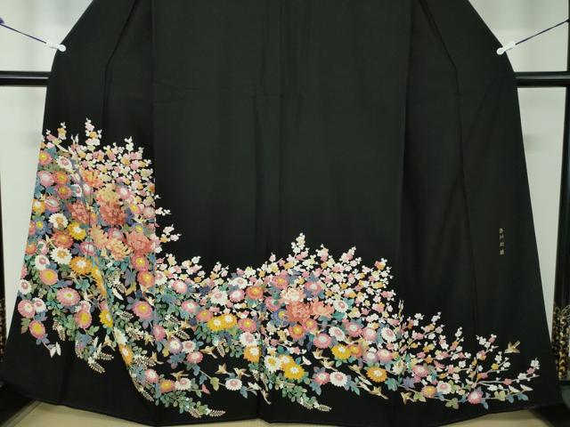 平和屋着物●中国三大刺繍 蘇州刺繍 総刺繍 黒留袖 花鳥文 正絹 逸品 DAAQ3255ps