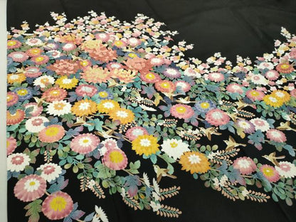 平和屋着物●中国三大刺繍 蘇州刺繍 総刺繍 黒留袖 花鳥文 正絹 逸品 DAAQ3255ps
