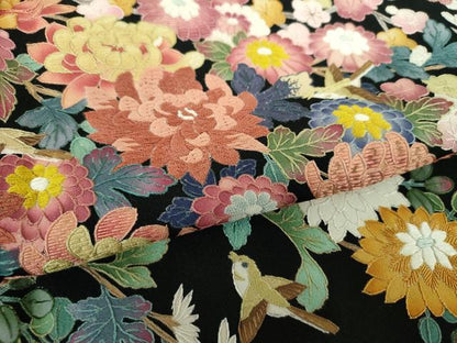 平和屋着物●中国三大刺繍 蘇州刺繍 総刺繍 黒留袖 花鳥文 正絹 逸品 DAAQ3255ps