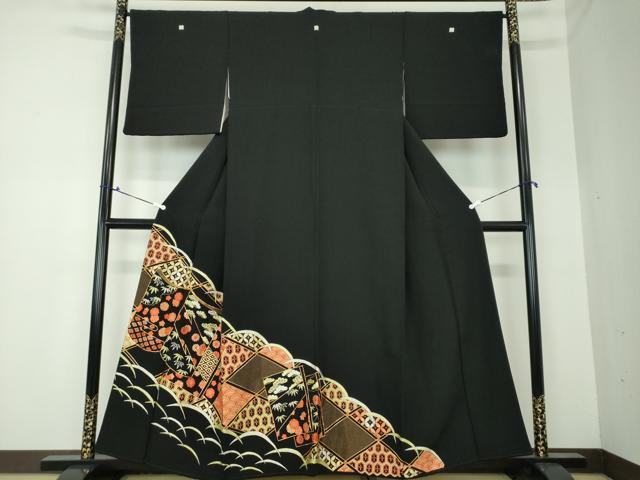 平和屋着物●豪華黒留袖 総刺繍 松竹梅 冊子花文 金糸 正絹 逸品 DAAQ3265ps