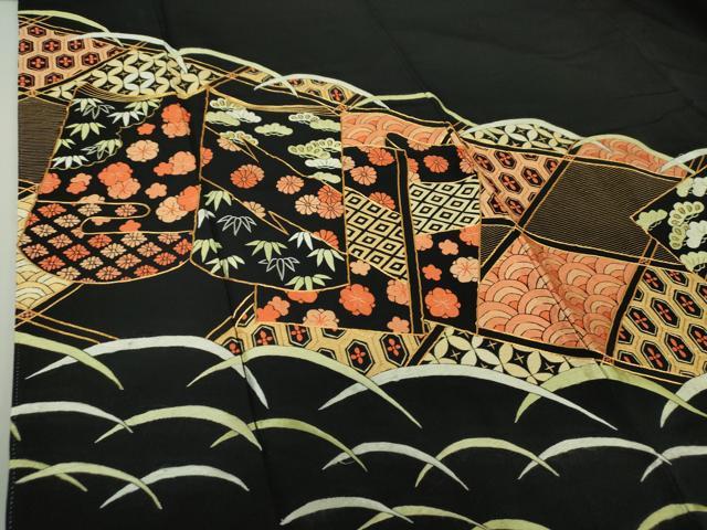 平和屋着物●豪華黒留袖 総刺繍 松竹梅 冊子花文 金糸 正絹 逸品 DAAQ3265ps