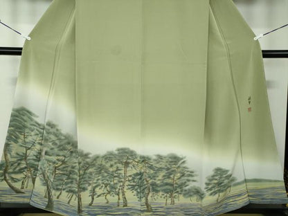 平和屋着物●染色作家 寺島利男 色留訪問着 手描き 松原 暈し染め 正絹 逸品 未使用 DAAQ3267ps