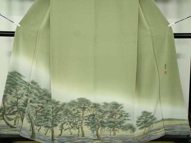 平和屋着物●染色作家 寺島利男 色留訪問着 手描き 松原 暈し染め 正絹 逸品 未使用 DAAQ3267ps