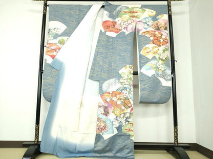 平和屋着物●豪華振袖 駒刺繍 地紙飛鶴花文 金彩 正絹 逸品 DAAQ3274ps