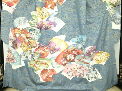 平和屋着物●豪華振袖 駒刺繍 地紙飛鶴花文 金彩 正絹 逸品 DAAQ3274ps