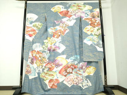 平和屋着物●豪華振袖 駒刺繍 地紙飛鶴花文 金彩 正絹 逸品 DAAQ3274ps