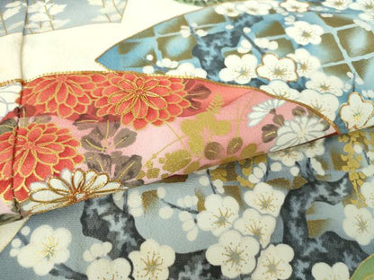 平和屋着物●豪華振袖 駒刺繍 地紙飛鶴花文 金彩 正絹 逸品 DAAQ3274ps
