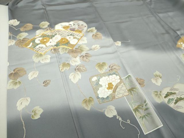 平和屋着物●中国三大刺繍 相良刺繍 訪問着 黄金繭 駒刺繍 地紙花文 暈し染め 金彩 正絹 逸品 DAAQ3280ps