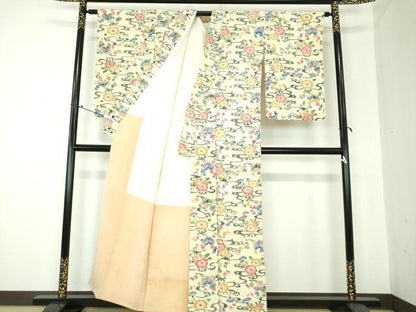 平和屋着物●上質な小紋 型染 流水花文 正絹 逸品 DAAQ3282ps