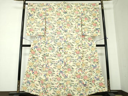 平和屋着物●上質な小紋 型染 流水花文 正絹 逸品 DAAQ3282ps