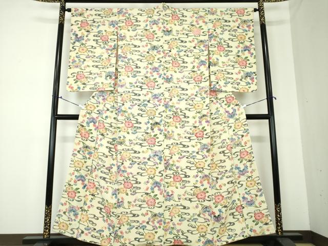 平和屋着物●上質な小紋 型染 流水花文 正絹 逸品 DAAQ3282ps