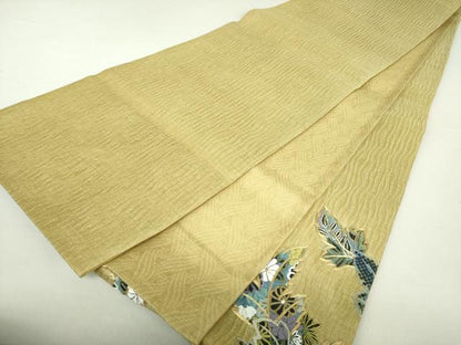 平和屋着物▽太鼓柄袋帯 スリーシーズン帯 春 夏 秋 駒刺繍 総刺繍 櫛織り 草花文 金糸 正絹 逸品 DAAQ3304ps