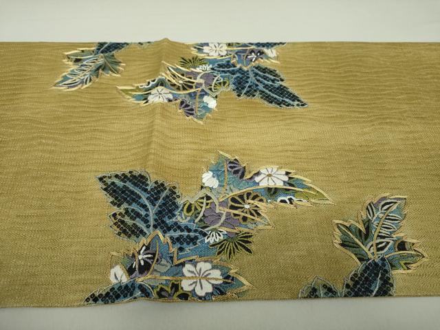 平和屋着物▽太鼓柄袋帯 スリーシーズン帯 春 夏 秋 駒刺繍 総刺繍 櫛織り 草花文 金糸 正絹 逸品 DAAQ3304ps