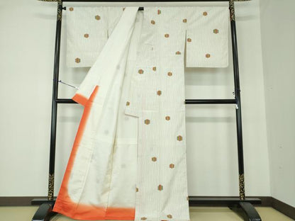 平和屋着物●上質な紬 亀甲変わり縞 正絹 逸品 DAAQ3324ps