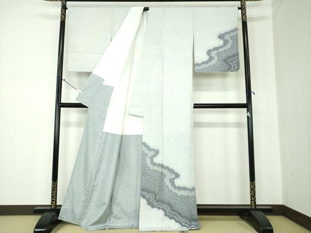 平和屋着物●訪問着 紬地 杢目絞り 雲取り 正絹 逸品 DAAQ3327ps