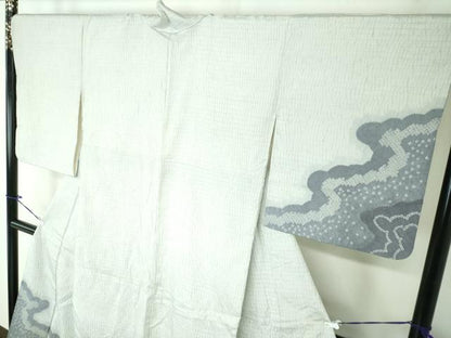 平和屋着物●訪問着 紬地 杢目絞り 雲取り 正絹 逸品 DAAQ3327ps