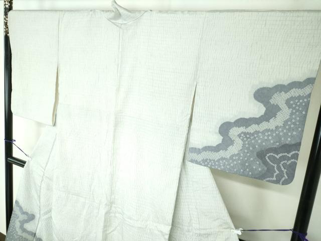平和屋着物●訪問着 紬地 杢目絞り 雲取り 正絹 逸品 DAAQ3327ps