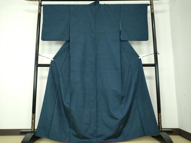 平和屋着物●上質な紬 色無地 紺地 正絹 逸品 DAAQ3334ps