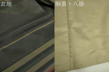 平和屋着物●本場縞大島紬　花間道　黒地　正絹　逸品　DAAQ3335ps