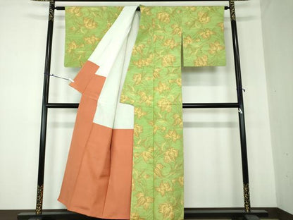 平和屋着物●上質な紬　草花文　正絹　逸品　DAAQ3353ps