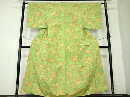平和屋着物●上質な紬　草花文　正絹　逸品　DAAQ3353ps