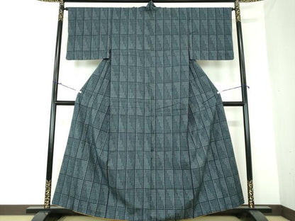 平和屋着物●上質な紬　格子間道　正絹　逸品　DAAQ3360ps