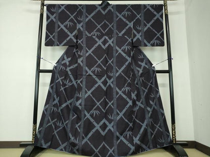 平和屋着物●結城紬 100亀甲 笹竹文 正絹 逸品 DAAQ3374ps