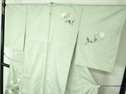 平和屋着物●本加賀友禅作家　成竹登茂男　白山紬　訪問着　枝花文　正絹　逸品　DAAQ3419ps