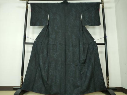 平和屋着物●上質な紬 草花文 黒地 正絹 逸品 DAAQ3423ps
