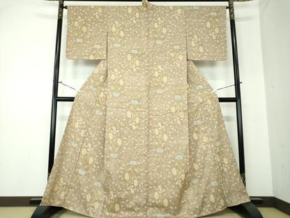 平和屋着物●上質な紬　ろうけつ染め　草花文　正絹　逸品　未使用　DAAQ3424ps