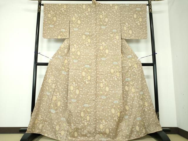 平和屋着物●上質な紬　ろうけつ染め　草花文　正絹　逸品　未使用　DAAQ3424ps