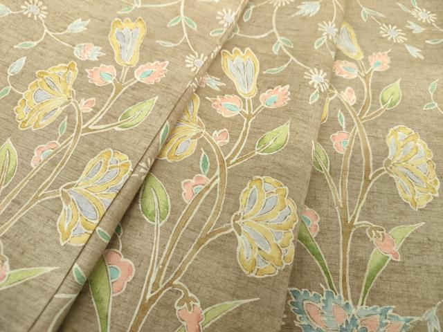 平和屋着物●上質な紬　ろうけつ染め　草花文　正絹　逸品　未使用　DAAQ3424ps