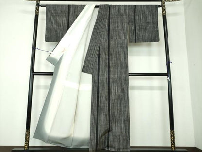 平和屋着物●訪問着　紬地　変わり縞　黒地　正絹　逸品　DAAQ3425ps
