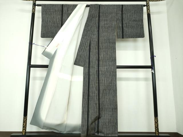 平和屋着物●訪問着　紬地　変わり縞　黒地　正絹　逸品　DAAQ3425ps