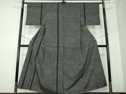 平和屋着物●訪問着　紬地　変わり縞　黒地　正絹　逸品　DAAQ3425ps