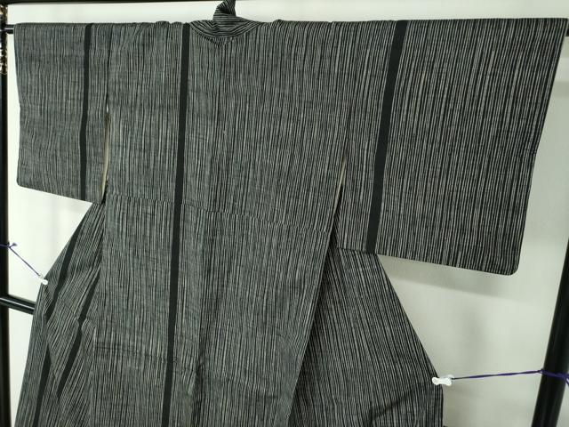 平和屋着物●訪問着　紬地　変わり縞　黒地　正絹　逸品　DAAQ3425ps
