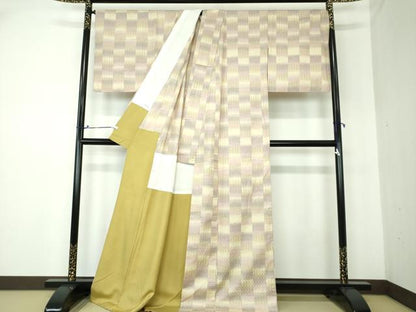 平和屋着物●上質な紬 背抜き仕立て 市松綾織 変わり市松 正絹 逸品 DAAQ3486ps