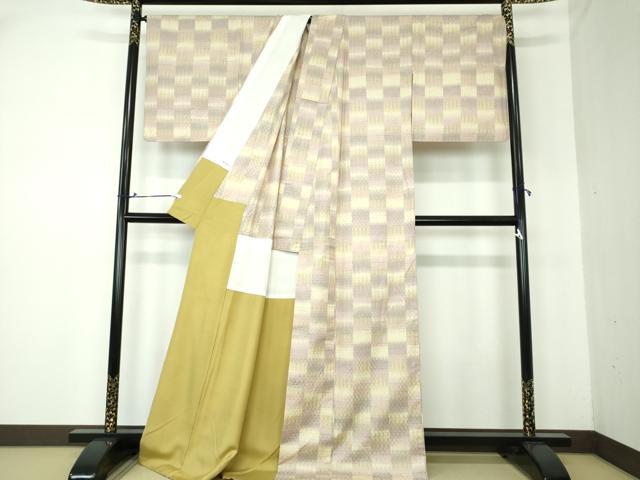 平和屋着物●上質な紬 背抜き仕立て 市松綾織 変わり市松 正絹 逸品 DAAQ3486ps