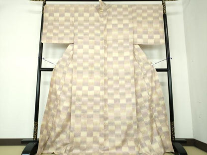 平和屋着物●上質な紬 背抜き仕立て 市松綾織 変わり市松 正絹 逸品 DAAQ3486ps