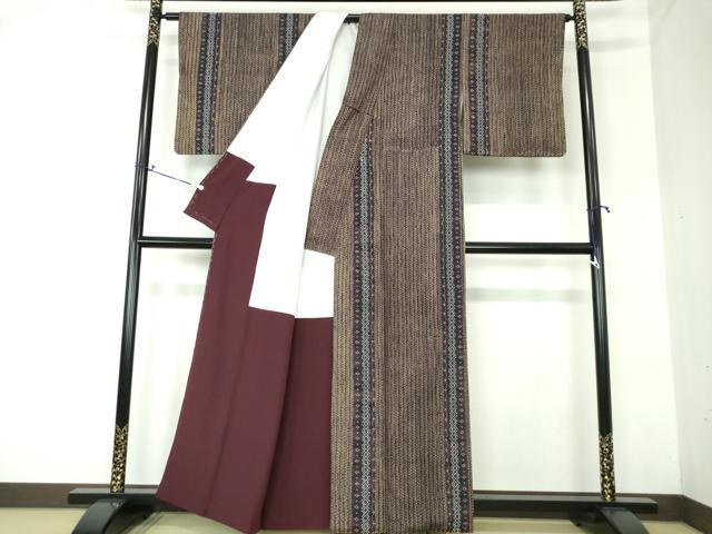 平和屋着物●上質な紬 絞り 刺し子 菱繋ぎ間道 正絹 逸品 DAAQ3519ps