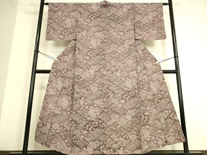 平和屋着物▽上質なお召 単衣 天目織 吉祥花尽くし 正絹 逸品 DAAQ3564az
