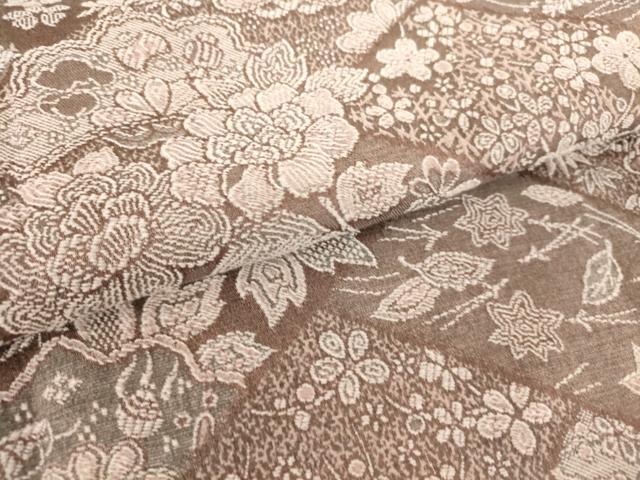 平和屋着物▽上質なお召 単衣 天目織 吉祥花尽くし 正絹 逸品 DAAQ3564az