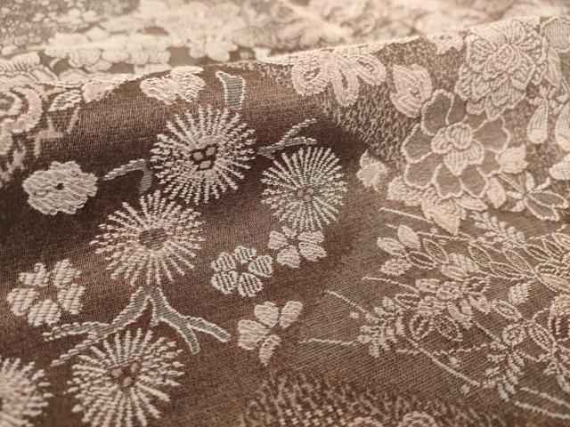 平和屋着物▽上質なお召 単衣 天目織 吉祥花尽くし 正絹 逸品 DAAQ3564az