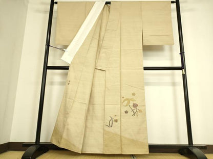 平和屋着物▽西陣 宮階織物 宮繍苑 里葉 付下げ 単衣 紬地 草花文 正絹 逸品 DAAQ3565az