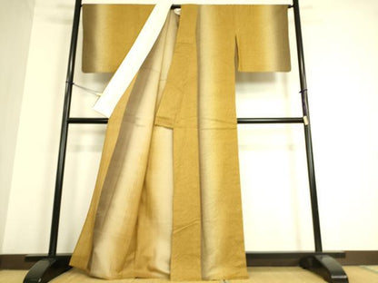 平和屋着物▽上質な紬 単衣 葉尽くし 暈し染め 正絹 逸品 DAAQ3571az