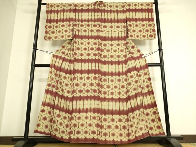 平和屋着物▽上質な紬 単衣 絞り 亀甲柄 正絹 逸品 DAAQ3572az