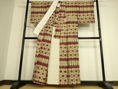 平和屋着物▽上質な紬 単衣 絞り 亀甲柄 正絹 逸品 DAAQ3572az