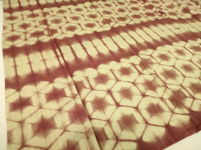 平和屋着物▽上質な紬 単衣 絞り 亀甲柄 正絹 逸品 DAAQ3572az