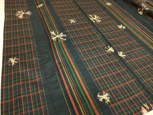 平和屋着物▽上質な紬 単衣 絞り 格子に舞花 正絹 逸品 DAAQ3588az